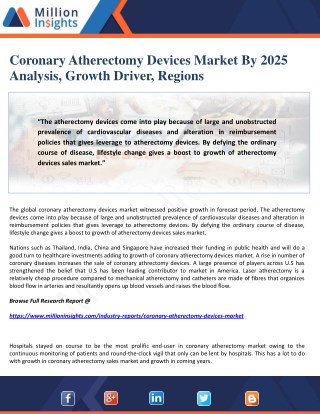 Coronary Atherectomy Devices Market By 2025 Analysis, Growth Driver, Regions