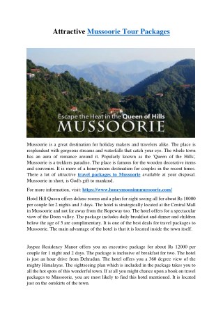 Attractive Mussoorie Tour Packages