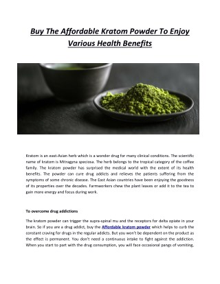 Buy The Affordable Kratom Powder To Enjoy Various Health Benefits