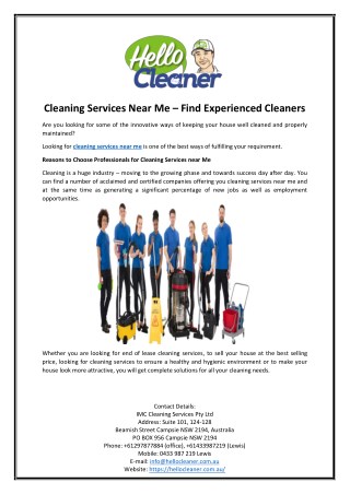 Cleaning Services Near Me – Find Experienced Cleaners