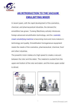 An Introduction To The Vacuum Emulsifying Mixer