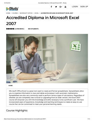 Accredited Diploma in Microsoft Excel 2007 - istudy