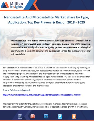 Nanosatellite And Microsatellite Market Share by Type, Application, Top Key Players & Region 2018 - 2025