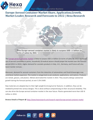 Europe Aerosol Container Market Overview, Growth, Share, Revenue and Forecast 2014-2022