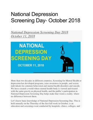 National Depression Screening Day- October 2018
