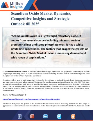 Scandium Oxide Market Dynamics, Competitive Insights and Strategic Outlook till 2025