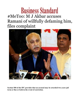 #MeToo: M J Akbar accuses Ramani of willfully defaming him, files complaint