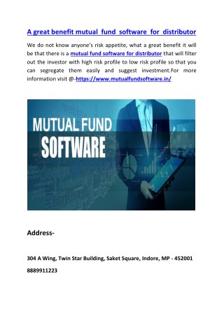 A great benefit mutual fund software for distributor