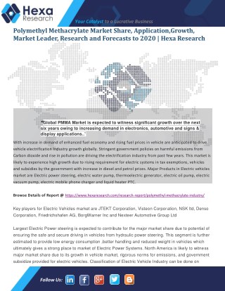 Polymethyl Methacrylate Market 2018 | Competitive Analysis by Key Vendors, Growth Factors, Development Status, and Forec