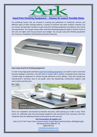 Used Print Finishing Equipment – Choose At Lowest Possible Rates