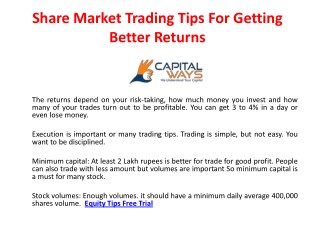 Share Market Trading Tips For Getting Better Returns