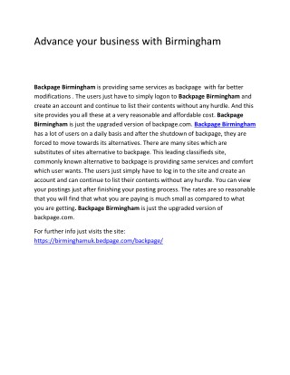 Advance your business with backpage Birmingham