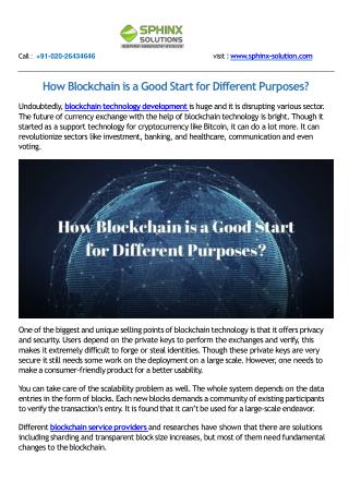 How Blockchain is a Good Start for Different Purposes?