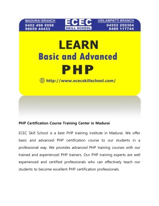 PHP Certification Course Training Center in Madurai