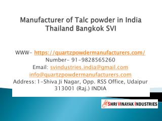 Manufacturer of Talc powder in India Thailand Bangkok SVI