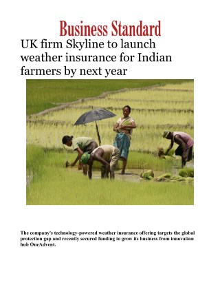 UK firm Skyline to launch weather insurance for Indian farmers by next year