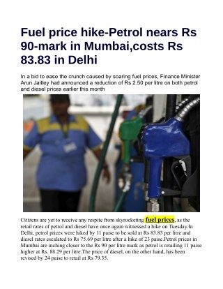 Fuel price hike: Petrol nears Rs 90-mark in Mumbai; costs Rs 83.83 in Delhi