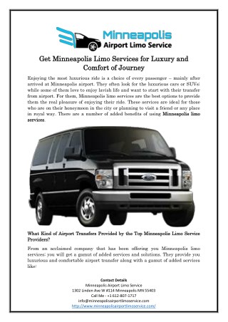 Get Minneapolis Limo Services for Luxury and Comfort of Journey
