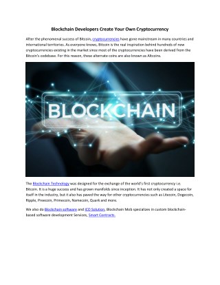 Blockchain Developers Create Your Own Cryptocurrency