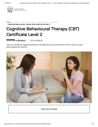 Cognitive Behavioural Therapy (CBT) Certificate Level 2 - LIBM