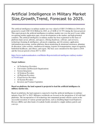 Artificial Intelligence in Military Market Size,Growth,Trend,Forecast to 2025.