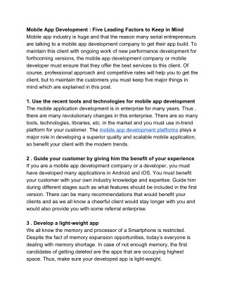 Mobile App Development Five Leading Factors to Keep in Mind