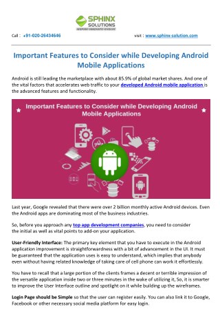 Important features to consider while developing android mobile applications