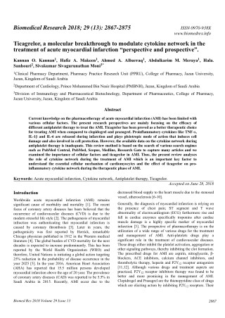 Ticagrelor, a molecular breakthrough to modulate cytokine network in the treatment of acute myocardial infarction “persp