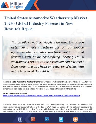 United States Automotive Weatherstrip Market Share, Trends, Growth, Type, Proposition and Application Forecast to 2025