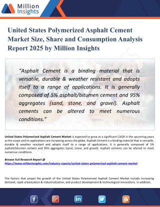 United States Polymerized Asphalt Cement Market Research – Industry Size, Share, Trends Analysis and Growth Forecast to