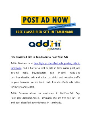 Free Classified Site in Tamilnadu to Post Your Ads