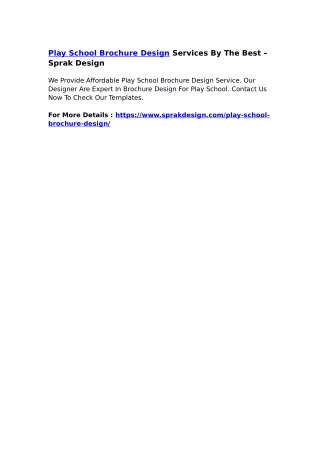 Play School Brochure Design Services By The Best – Sprak Design