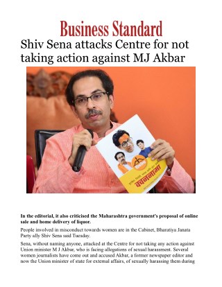 Shiv Sena attacks Centre for not taking action against MJ Akbar