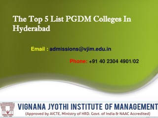 The Top 5 List PGDM Colleges In Hyderabad