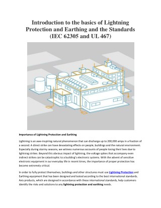 Introduction to the basics of Lightning Protection and Earthing and the Standards (IEC 62305 and UL 467)