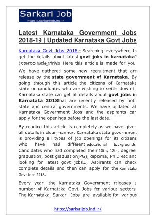 Latest Karnataka Government Jobs 2018-19 | Updated Karnataka Govt Jobs