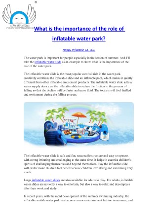 What is the importance of the role of inflatable water park?