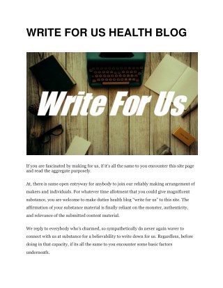 WRITE FOR US HEALTH BLOG