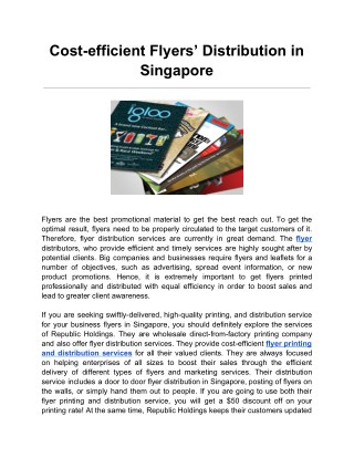 Cost-efficient Flyers’ Distribution in Singapore