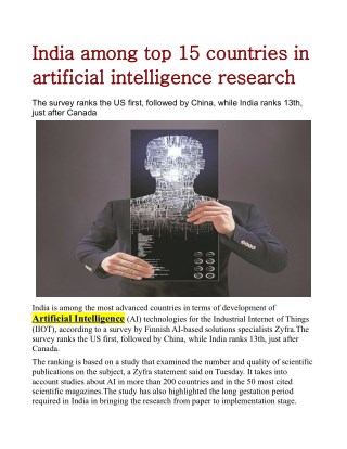 India among top 15 countries in artificial intelligence research: Report