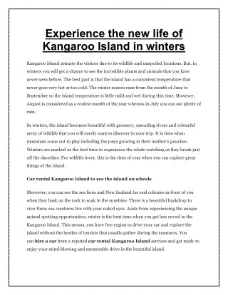 Experience the new life of Kangaroo Island in winters