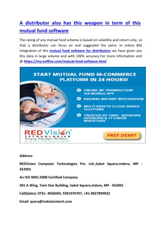 A distributor also has this weapon in term of this mutual fund software