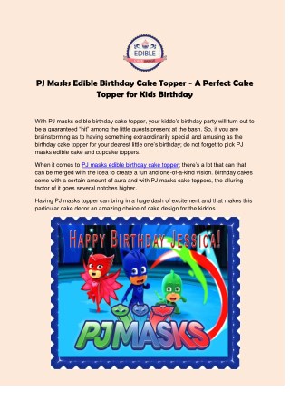 PJ Masks Edible Birthday Cake Topper - A Perfect Cake Topper for Kids Birthday