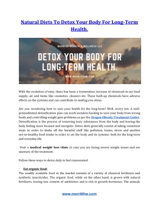 Natural Diets To Detox Your Body For Long-Term Health.