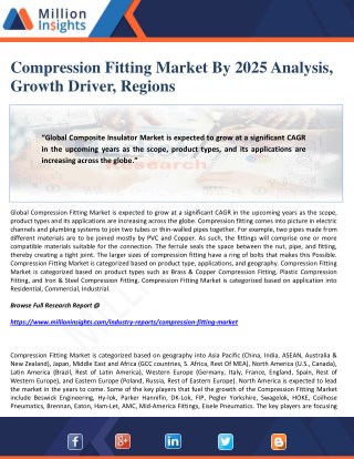 Compression Fitting Market by 2025 Analysis, Growth Driver, Regions