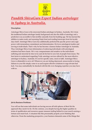 Pandith ShivaGuru Expert Indian astrologer in Sydney in Australia.