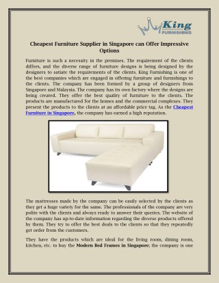 Cheapest Furniture Supplier in Singapore can Offer Impressive Options