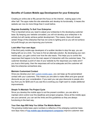 Benefits of Custom Mobile app Development for your Enterprise