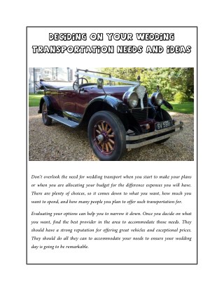 Deciding on your Wedding Transportation Needs and Ideas