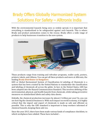 Brady Offers Globally Harmonized System Solutions For Safety - Alltronix